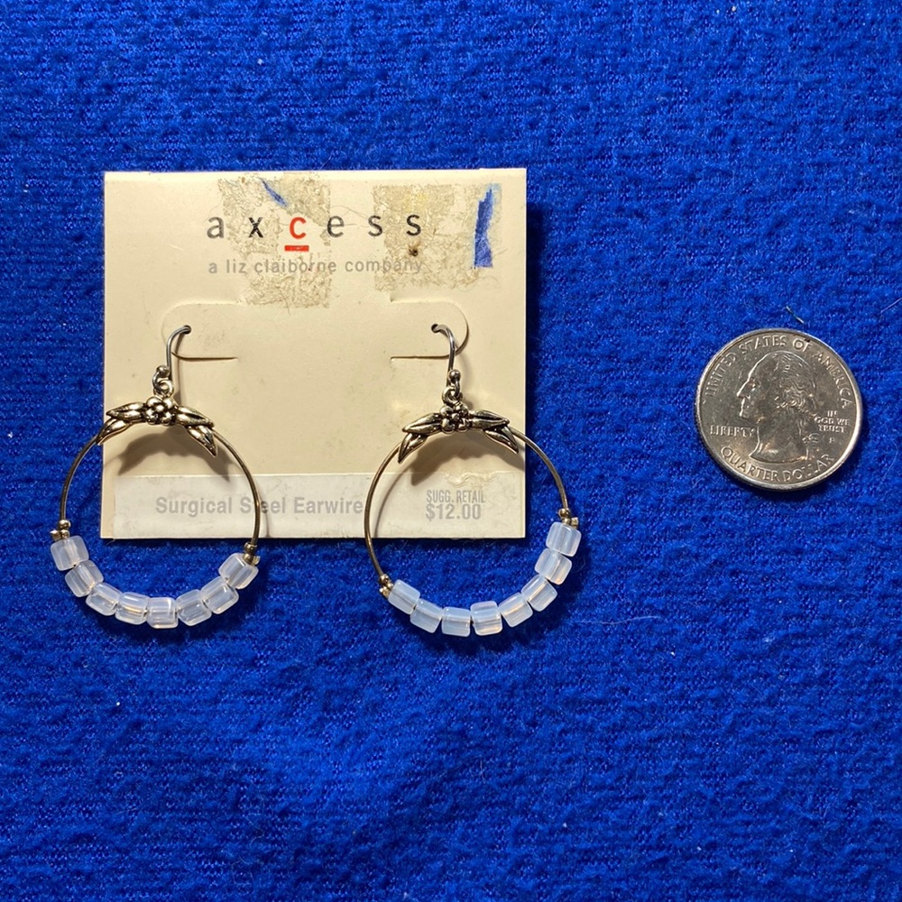 Axcess/Liz Claiborne Silver Tone Hoop Earrings Surgical Steel w/Plastic Beads